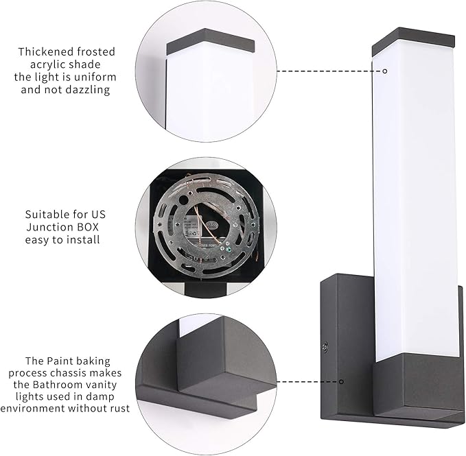 Dimmable Wall Lights for Bedroom Modern Black Indoor LED Hallway Sconces Corner Light 12" Inch Height 12W 4000K Bedside Stair Sconces Wall Lighting Lamps 110V AC.