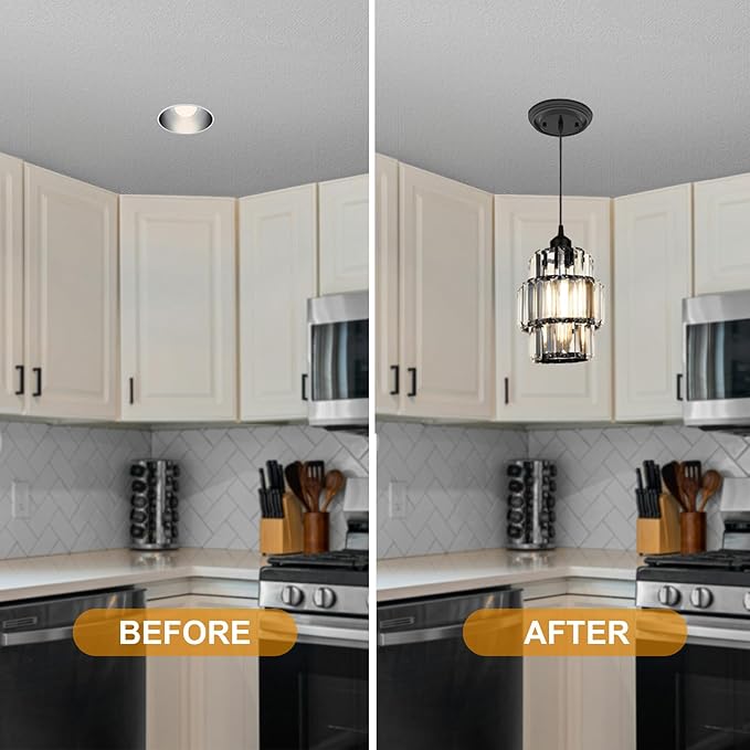 5 and 6 inch Recessed Can Light Conversion Kit, for Ceiling Light Fixture, Pendant Light, Hanging Light, Ceiling Fan, with 7’¾ Beveled & Flat, Steel, Medallion, Black Finish