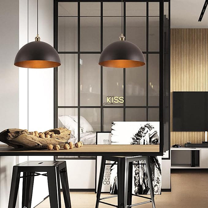 Vintage Black Pendant Light 13.7'' Retro Farmhouse Dome Pendant Lamp Modern Industrial Chandelier for Wire Length 78.74 '' Kitchen Island, Bedroom, Dining Room, Living Room, Hallway