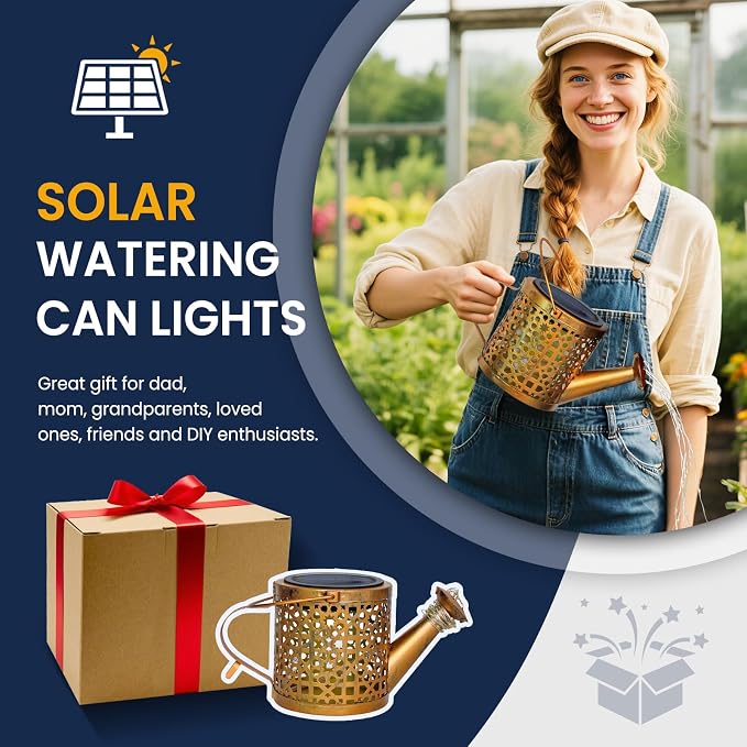 Solar Lights Outdoor Decorative, 2 Pack Metal Watering Can Lights Outdoor Waterproof, Small Patio Light Yard Lawn Pathway Decor, Gardening Gifts for Women Mom Grandma
