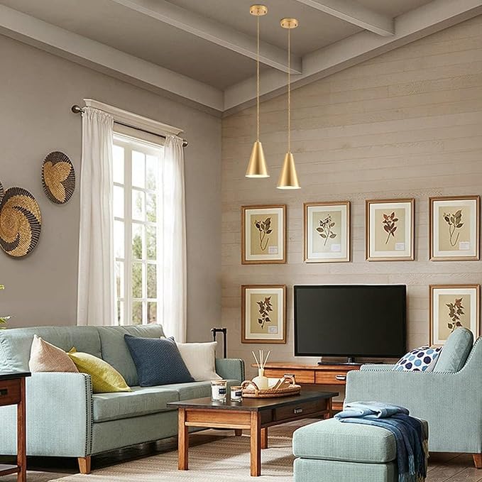 Gold Pendant Lights, 3 Pack Vintage Farmhouse Hanging Lamp Modern Brass Rustic Pendant Lighting Fixtures for Kitchen Island Dining Room Bedroom Hallway