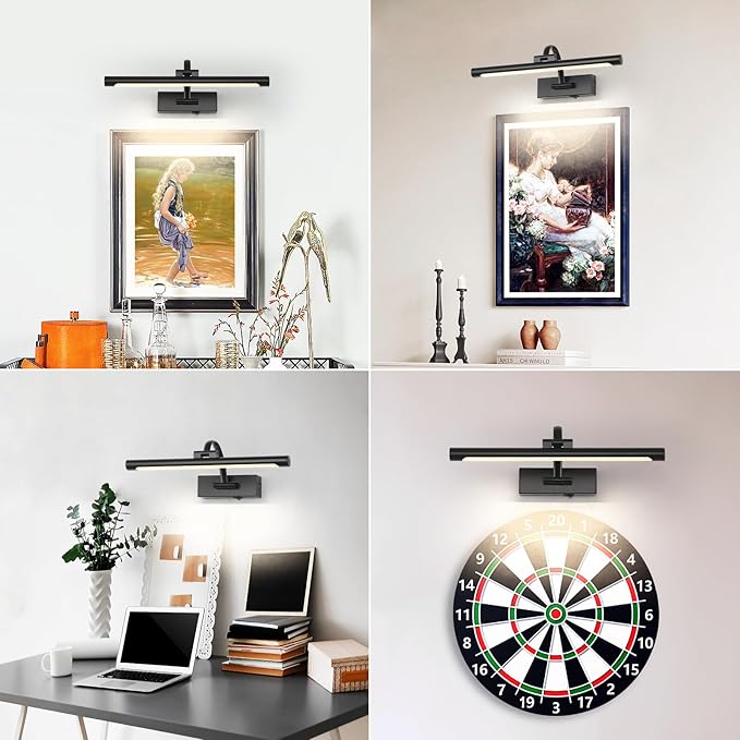 DESOOP Picture Lights Battery Operated with Remote and Dimmable Function, Rechargeable Gallery Light Black Art Light Wireless Painting Lights 16'' Inch for Display, Portrait, Artwork, Warm White