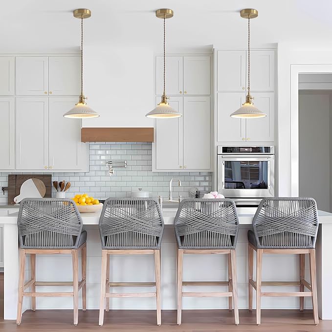 Modern Brushed Brass Pendant Lights Kitchen Island 2 Pack Mid Cenrury Milk Glass Hanging Light Fixture Vintage White and Gold Ceramic Pendant Light for Dining Room Bedroom Entryway MPL16D-2
