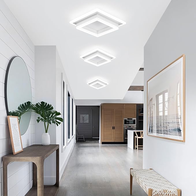 32W Flush Mount Modern LED Ceiling Lights, White Small Hallway Ceiling Light, Cool White 6000K Acrylic LED Ceiling Light Fixtures, Close to Ceiling Lights for Bedroom Dining Room Kitchen Bathroom