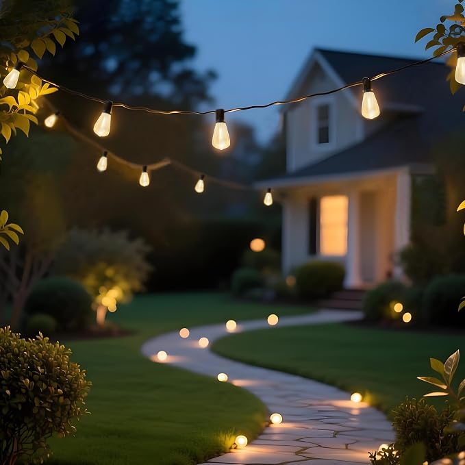 BLIATLUS 100FT Super Bright Solar String Lights Outdoor Waterproof with Remote Control 30+2 Shatterproof LED ST38 Bulbs for Porch Garden Market Bistro Patio Backyard Fence
