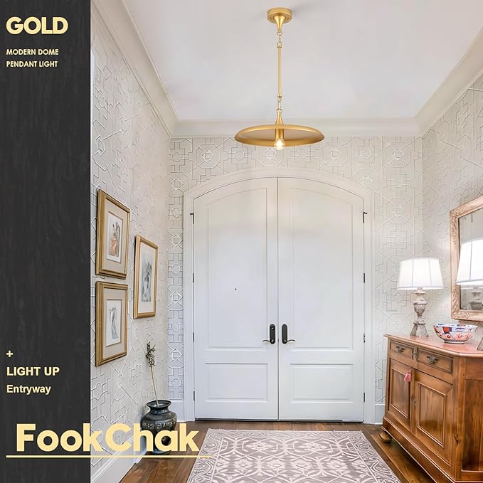 Gold Pendant Light 15.7in Pendant Lights Kitchen Island Pendant Light Fixture with Adjustable Brass Gold Modern Pendant Lighting for Dining Room Kitchen Sink, E26