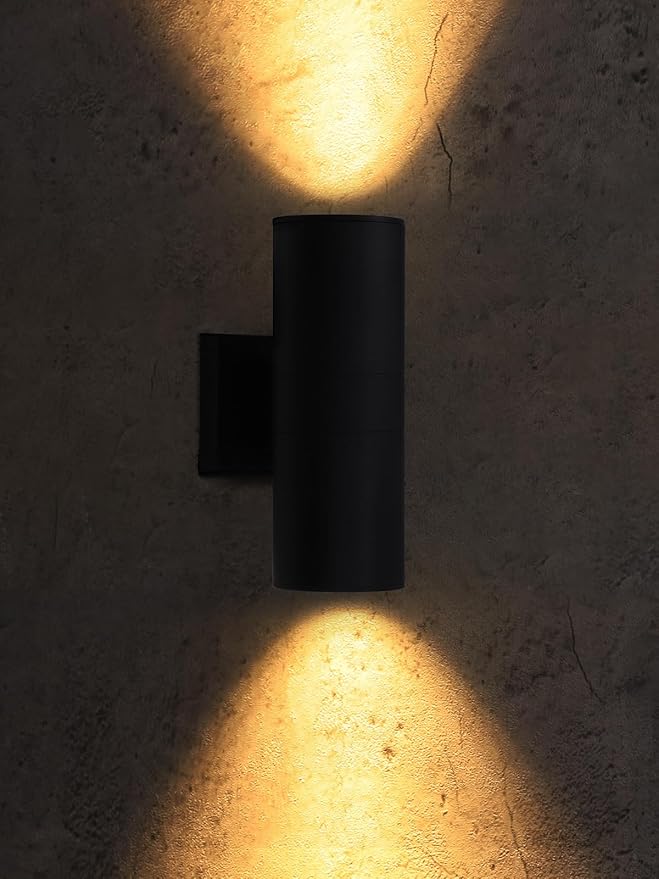 LEONLITE Modern Outdoor Cylinder Wall Lights 12", Up and Down Porch Patio Lights, Matte Black Waterproof Wall Sconce, Aluminum, E26 Base, Exterior Light Fixture Wall Mount, ETL, Pack of 2