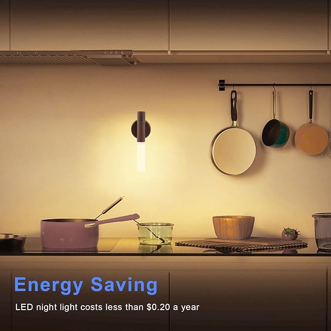 LANDGOO LED Motion Sensor Lights, Set of 2 Battery Operated Stick on Wall Sconces, Rechargeable Lighting for Hallway Stairway, Magnetic 360° Rotation for Indoor Lamps (Black Walnut Wood 2PCS)