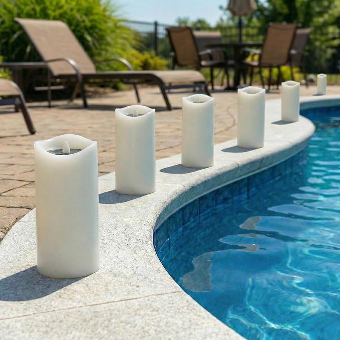 Livinlarge Large Solar Candle Lights Outdoor,Flameless Pillar IP65 Waterproof White Fake Candle,Dusk to Dawn,Solar Powered LED Candles for Patio Yard Deck Window Outdoor Lantern Decor,3"x6", Set of 2