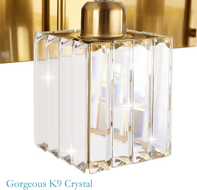 Ralbay Modern Gold Crystal Vanity Lights for Bathroom 3-Lights Crystal Vanity Lights Over Mirror Modern Crystal Gold Bathroom Wall Lighting Fixtures