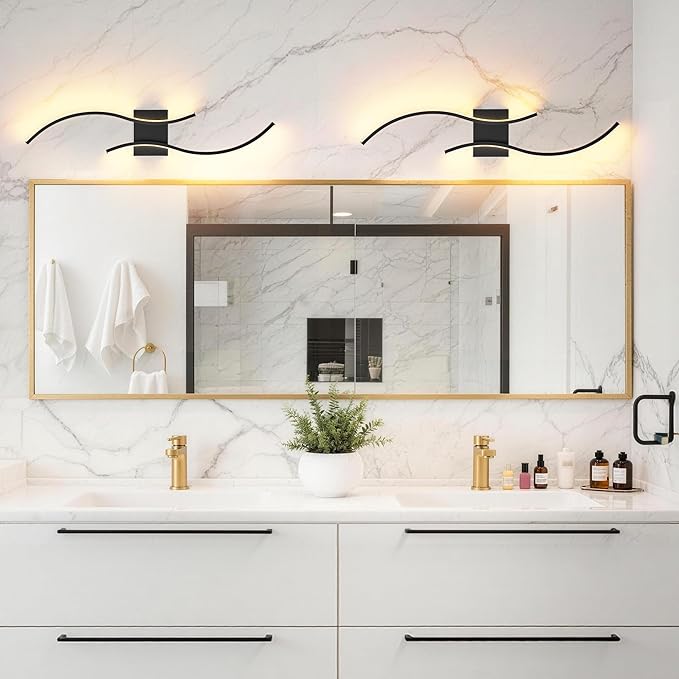 KARTOOSH 2 Pack Black Light Fixture Hardwired Bathroom Vanity Lights Fixtures Over Mirror 31.5 Inch 3CCT Dimmable Modern Wall Lights for Mirror Kitchen Living Room Cabinet Porch Hallway