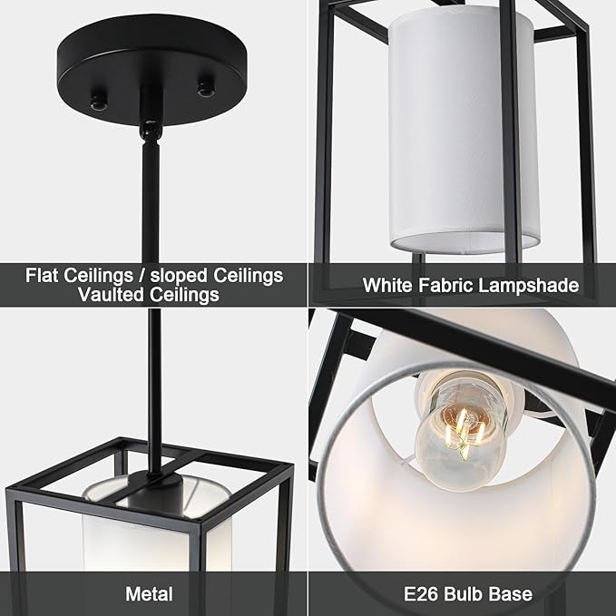 Black Pendant Lights Kitchen Island 2 Pack, Modern Small Lantern Kitchen Pendant Lighting Over Island, Farmhouse Kitchen Island Lights Ceiling Hanging, Industrial Cage Pendant Light Fixtures