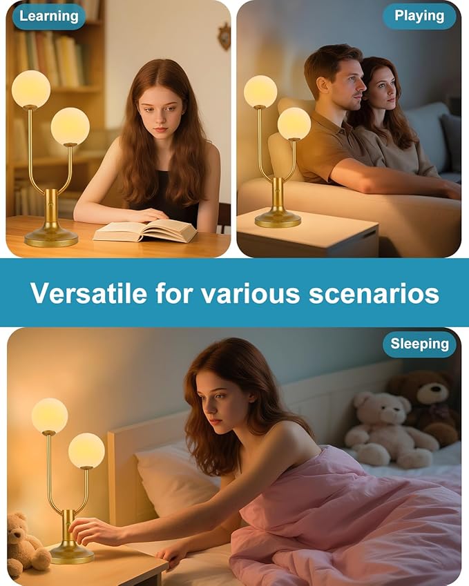 Lightdot Globe Table Lamp for Bedroom Mid Century Modern Gold Small Desk Lamp Dimmable 3000K Warmwhite Nightstands Lamp Bedside Table Lamp for Living Room Home Office(G9 Bulbs Included)