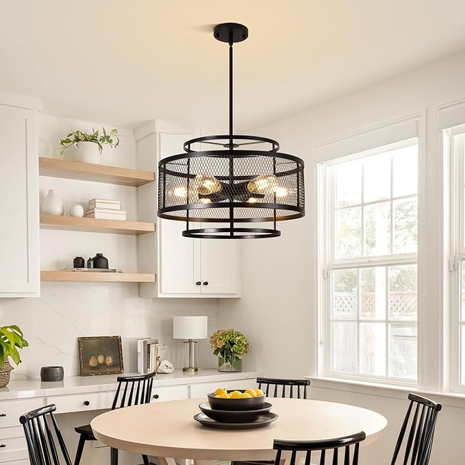 18" Black Chandeliers for Dining Room, 6-Light Farmhouse Pendant Light Fixtures, Industrial Hanging Pendant Lights Fixture for Kitchen Island Dining Room Living Room Bedroom Hallway Entryway