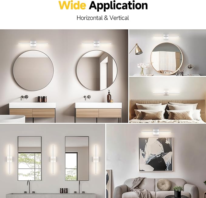 Vanity Lights 24 inch, 4-Level Brightness Built-in Dimmer, 14W Dimmable 5CCT Bathroom Light Fixtures Over Mirror, Baked Matte Grey Vanity Lights for Bathroom Mirror Cabinets Bedroom-FCC & ETL