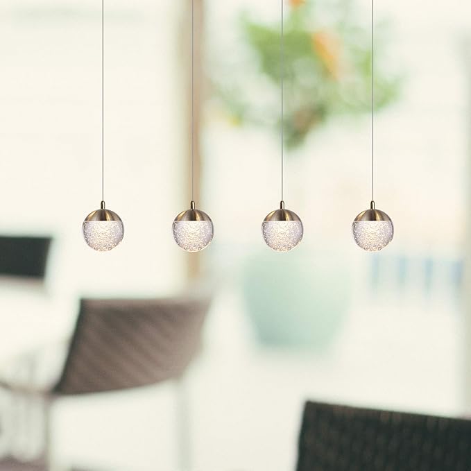 contec development Galaxy 4 Mini Pendant Crystall Ball Lighting Brass - LED Hanging Light Fixture: Kitchen Island, Bar, Foyer - Cluster Pendants - Dimmable, Adjustable Wire, Lamp Bulb Included