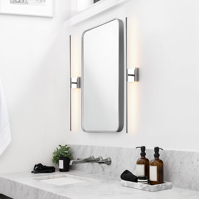 JONATHAN Y 32" Nickel Modern Dimmable Integrated LED Wall Sconce, Minimalist Adjustable Metal Vanity Light for Bathroom Mirror, Bedroom, Hallway, 3000K, ETL Listed (JYL7040E)