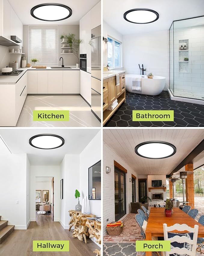 1PACK LED Flush Mount Ceiling Light - 3CCT Selectable 3000K-4000K-6500K & 100W Equivalent Modern Kitchen Recessed Ceiling Lamp 24W 3200Lm 12 Inch for Bathroom Closet Laundry Bedroom Hallway