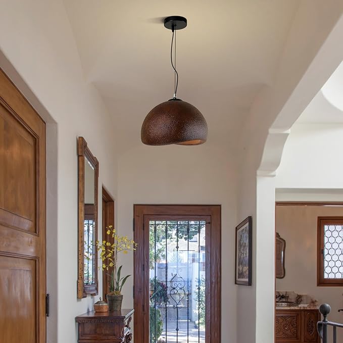 JAYMP Dark Brown 15.7" Wabi Sabi Pendant Light for Dining Room Kitchen Island Farmhouse Hanging Lamp E26 Base Japanese Style Bird Nest Shape Lighting Fixture 40cm/15.7in