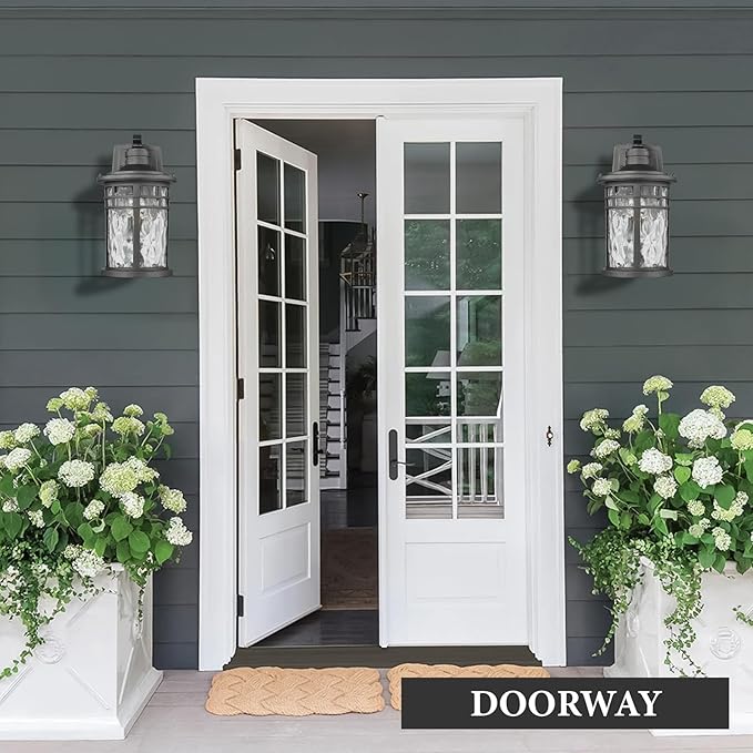 Darkaway Large Outdoor Porch Lights Wall Mount, 15inch Outside Light Fixtures Sconces Wall Lighting with Water Ripple Glass Waterproof Exterior Lights for Patio Yard House Hallway Doorway Garage