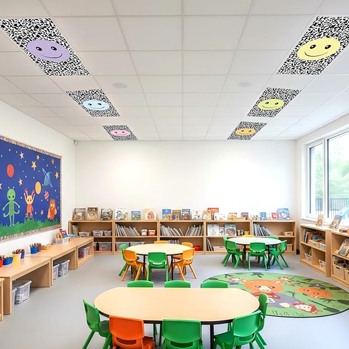 Wiooffen 6 Pcs Fluorescent Light Covers with 60 Magnets Decorative for Classroom Ceiling Lights 4 x 2 Feet Magnetic Light Cover Filter Easy Install for Office Hospital Home Ceiling Supplies (Pastel)