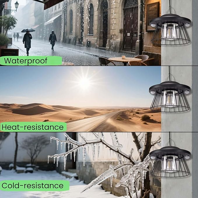 HULPPRE 3000lm Solar Light Indoor&Outdoor,Solar Shed Light Daytime or Night,Classic Metal with E27 Bulb,Cool or Warm White,5 Modes LED Pendant Lamp for Barn,Chicken Coop,Patio,Garden,Yard,Gazebo