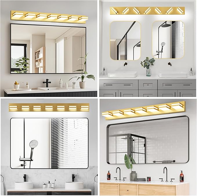 IZORRO LED Modern Bathroom Lights Fixtures(7-Light,Dimmable,360°Rotate),Brushed Glod Acrylic Wall Lighting,Vanity Lights for Bathroom Over Mirror - 6000k 40In (No Assembly Required)
