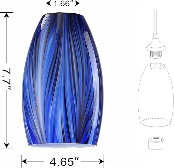 Leading Lighting 4.7" Handblow Art Blue Glass Lamp 3 Pack Shade Pendant Ceiling Chandelier Wall Sconce Light Replacement Oval Glass Shade Fixture