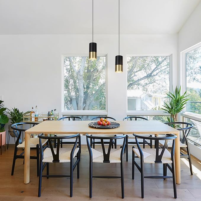 Black and Gold Pendant Light 2 Pack - Modern Pendant Lights Kitchen Island with GU10 Bulbs, Minimalist Hanging Light for Dining Room Bedroom Bar, 5W 4000K