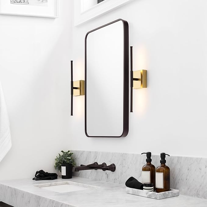 JONATHAN Y 16.25" Oil Rubbed Bronze/Brass Gold Modern Dimmable Integrated LED Wall Sconce, Minimalist Adjustable Metal Vanity Light for Bathroom Mirror, Bedroom, Hallway, 3000K, ETL Listed (JYL7039F)