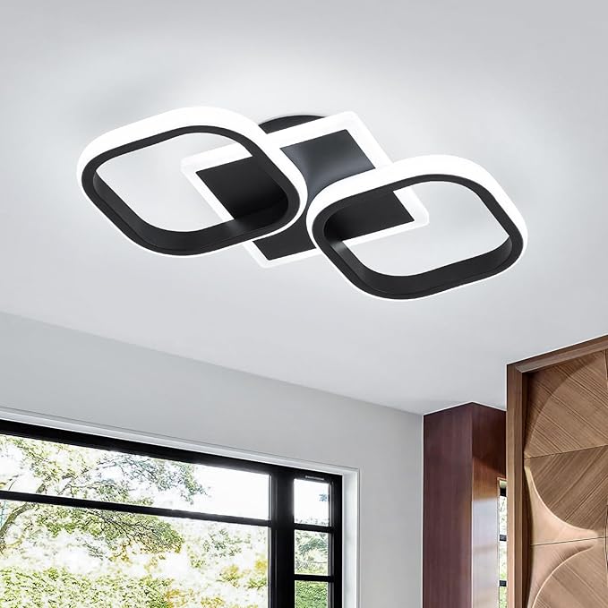 ElDISUNY Modern LED Ceiling Lights, 30W Black Square Ceiling Lights Fixture for Kitchen,Close to Ceiling Lights for Hallway Bedroom Dining Room -30w Cool White Light 6000K