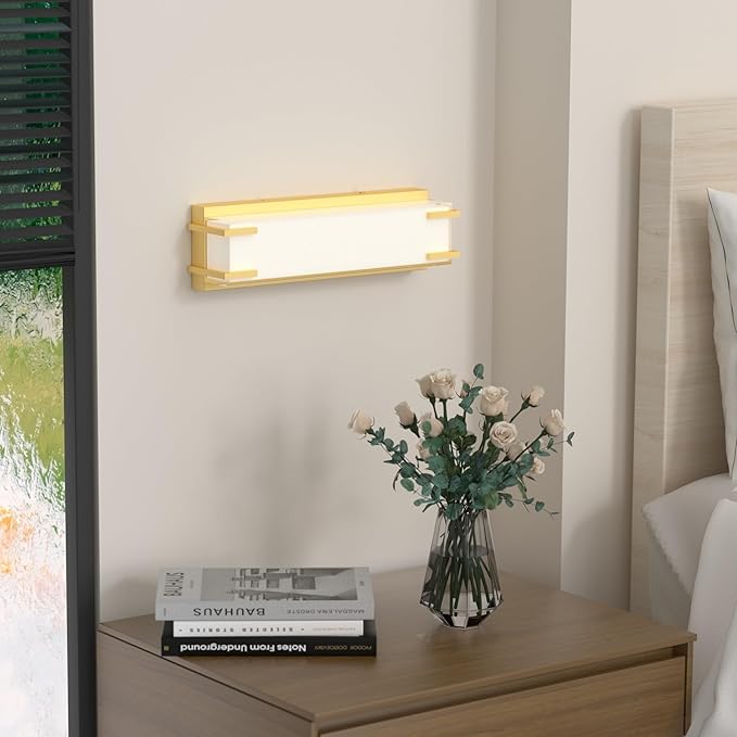 LED Bathroom Light Fixtures Over Mirror 16” Vanity Light with Milky White Lampshade 4000K Daylight Gold Bath Bar (Gold)