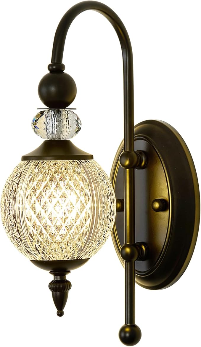 Vintage Black Wall Sconce with Acrylic Globe Shade Indoor Wall Light for Bathroom Bedroom Hallway Farmhouse
