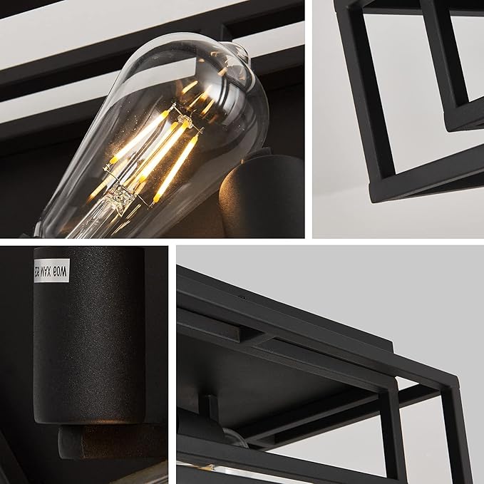 ZGLAOJT Black Flush Mount Ceiling Light Fixture,3-Light Industrial Metal Close to Ceiling Lights,Farmhouse Lighting for Hallway Bedroom Kitchen Dining Room