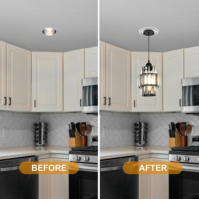 5 and 6 inch Recessed Can Light Conversion Kit, for Ceiling Light Fixture, Pendant Light, Hanging Light, Ceiling Fan, with 7’¾ Beveled & Flat, Steel, Medallion, White Finish
