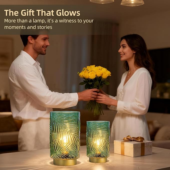 Battery Operated Table Lamp, Cordless Lamps for Home Décor, Nightlight with LED Bulb with Timer for Living Room Bedroom Tabletop Entryway Centerpiece Gift(S Green)