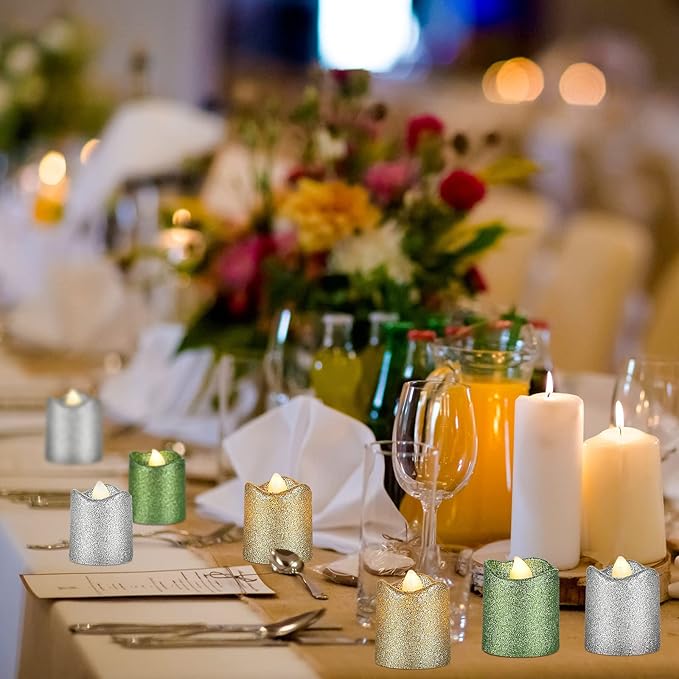 Honoson 24 Pack Mixed Color Candles Party Decoration Flameless Candles LED Tea Light Candles Battery Operated Candle Fake Candle for Halloween Christmas Valentine‘s Day Diwali Wedding Table Decor