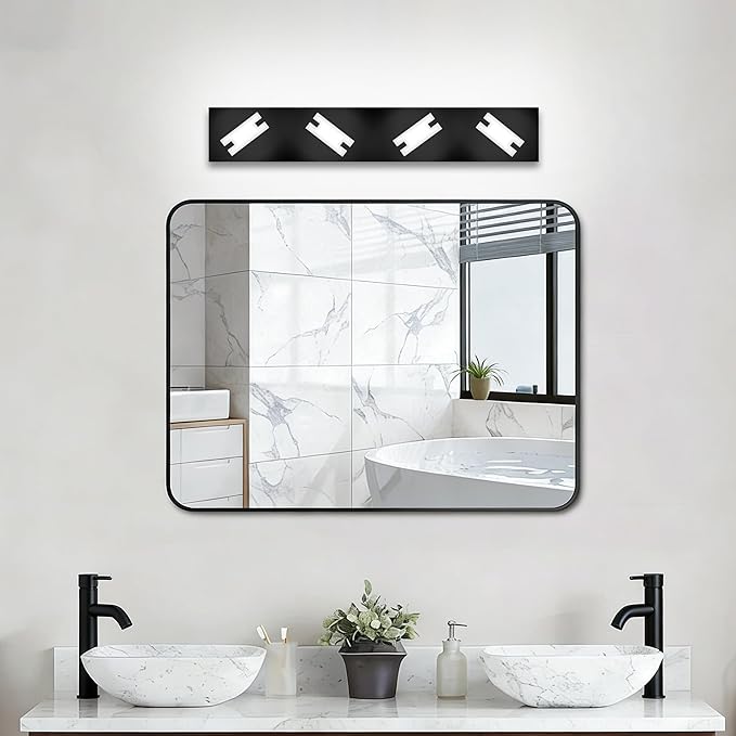 LED Bathroom Light Fixtures, 4-Light Modern Vanity Lights with Milky White Frosted Acrylic Shades, Matte Black Bathroom Lighting Fixtures Over Mirror, ETL Listed, 27W 5CCT Adjustable