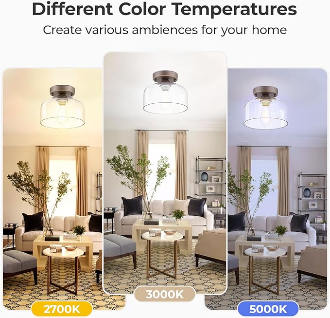 LACCEN Semi Flush Mount Ceiling Light Bronze, Clear Glass Pendant Lamp Shade, Modern Farmhouse Light Fixture for Hallway Corridor Kitchen Entryway Bedroom, Bulb Not Included