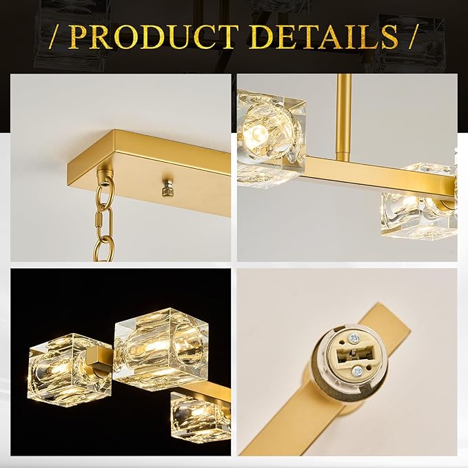 10 Lights Modern Crystal Chandelier L 43" Dining Room Gold Sputnik Ceiling Pendant Lights Industrial Hanging Light Fixture for Kitchen Island Over Table Living Room Bedroom