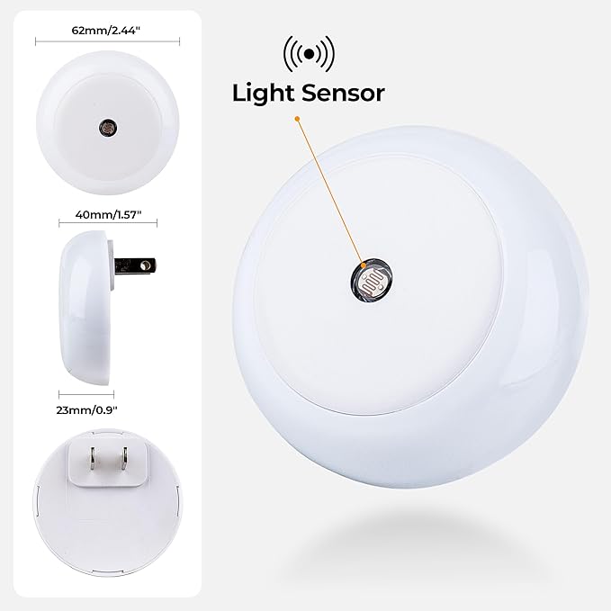 LED Night Light, Night Lights Plug into Wall, Auto Dusk to Dawn Sensor Night Lamp Led Night Light for Bedroom, Bathroom, Hallway Stairs (Warm White, 4 Pack)