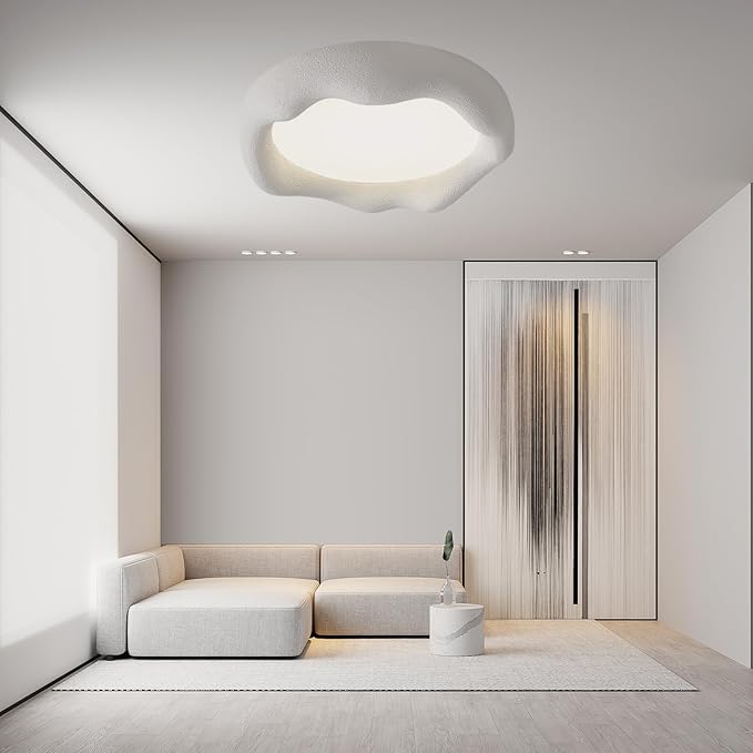 JAYMP Modern Ceiling Light, LED Dimmable Remote Control Ceiling Lamp for Dining Room Living Room Japanese Wabi-Sabi Style Lighting Fixture (Matte White, 49cm/19.3inch)