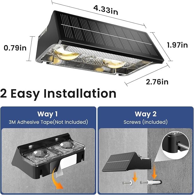 JOFIOS Solar Fence Lights Outdoor,8Pack,Warm White+RGB 9 Colors,1200mAh,Up and Down Fence Lights Solar Powered Waterproof,Solar Wall Lights for Fence,Backyard,Porch(Black)