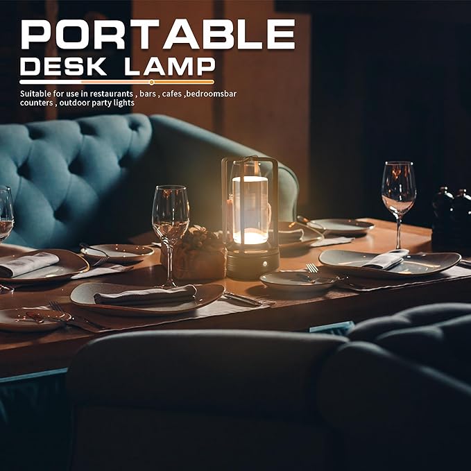 Portable Cordless Table Lamp,LED Desk Lamp with Touch Control,3-Colour Infinitely Dimming Rechargeable Battery Powered Dimming LED Lighting for strange/Restaurant/Bedroom/Bar/Outdoor Party( black)