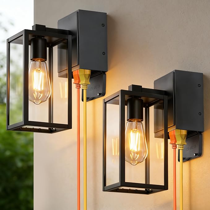WIHTU Outdoor Wall Light Fixtures with GFCI Outlet, 2-Pack Waterproof Porch Lights, Alunmium Exterior Lighting Fixture Modern Outside Light Wall Mount for House Patio Front Door Garage Entryway Garden