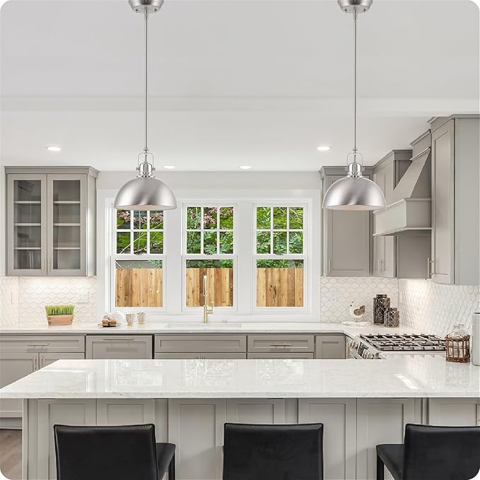 Kira Home Belle 9" Contemporary Industrial Pendant Light, Adjustable Length + Shade Swivel Joint, Brushed Nickel Finish, Pack of 2