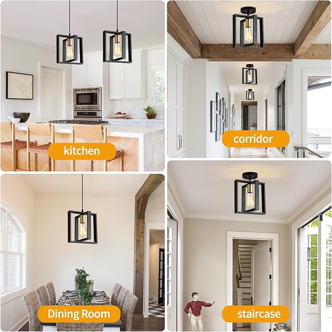 9MMML Black Pendant Lights Kitchen Island Set of 2, Farmhouse Hanging Lamp with 62'' Height Adjustable Cord, Small Wood Ceiling Pendant Light Fixture for Dining Room, Entryway, Foyer