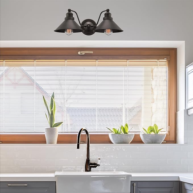 Kira Home Welton 19" 2-Light Modern Farmhouse Vanity Light with Dual Funnel Shades, Industrial Dark Bronze Wall Sconce Bathroom Light, Brushed Dark Bronze Finish