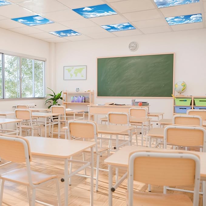 8 Pcs Fluorescent Light Covers with 80 Magnets Decorative for Classroom Ceiling Light 4 x 2 Feet Magnetic Light Covers Filter Easy Install for Office Hospitals & Home Drop Ceiling Supplies (Cloud)