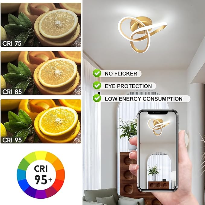 EIDISUNY Modern LED Ceiling Light,25cm 22W Flower Shape Gold LED Ceiling Lights, 6000K Cool White Light Lamp, Modern Ceiling Lights for Living Room, Bedroom, Kitchen, Hallway, Office - Brushed Gold